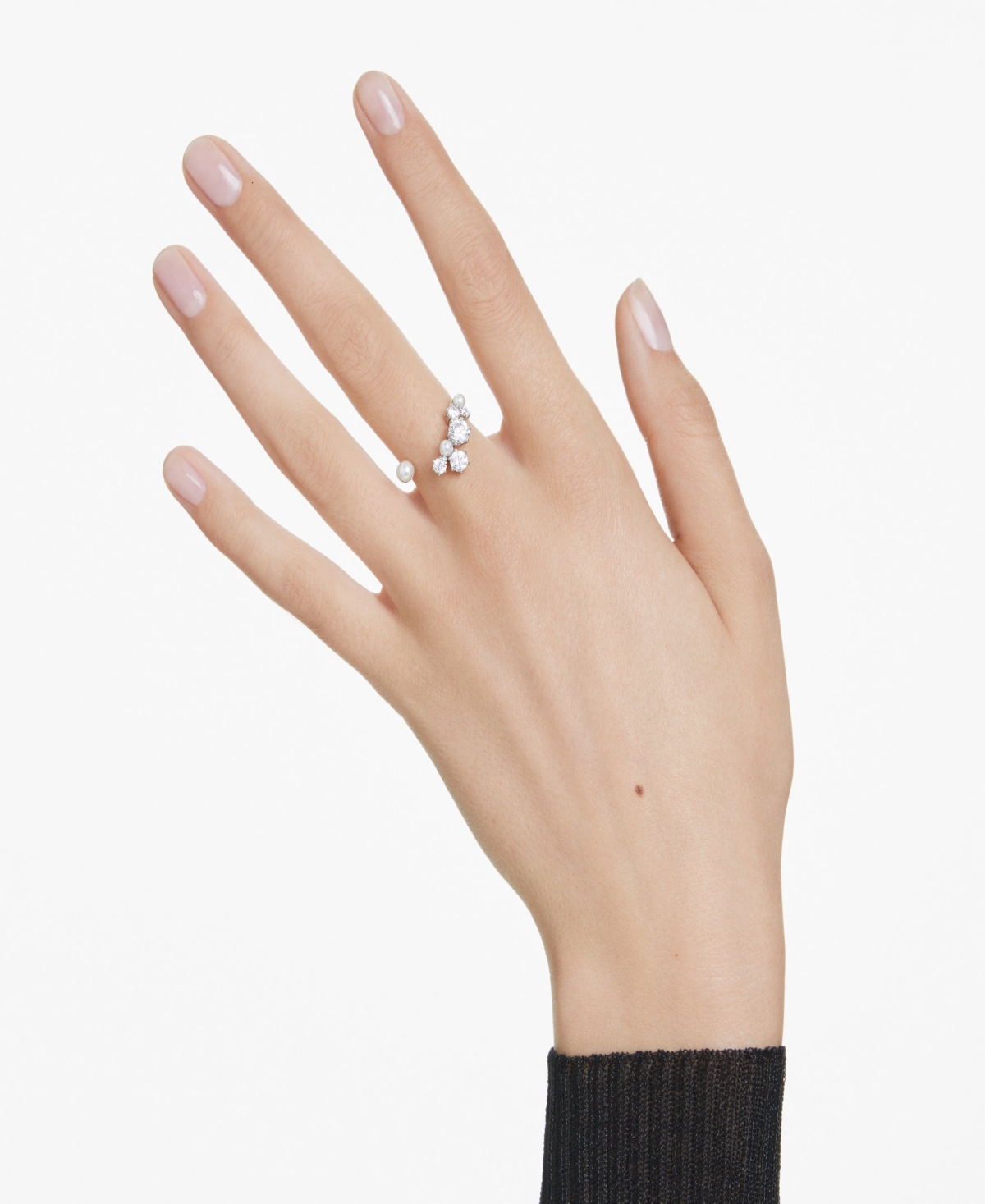 Shop Swarovski Crystal Cultivated Pearl Round Cuts Statement Ring In Silver