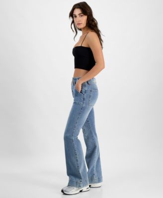Juniors' High-Rise Front Seam Flare-Leg Jeans 