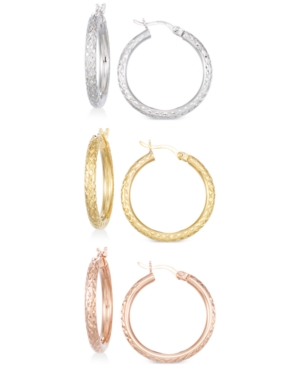 image of Set of Three Textured Hoop Earrings in 14k Tri-Gold Vermeil