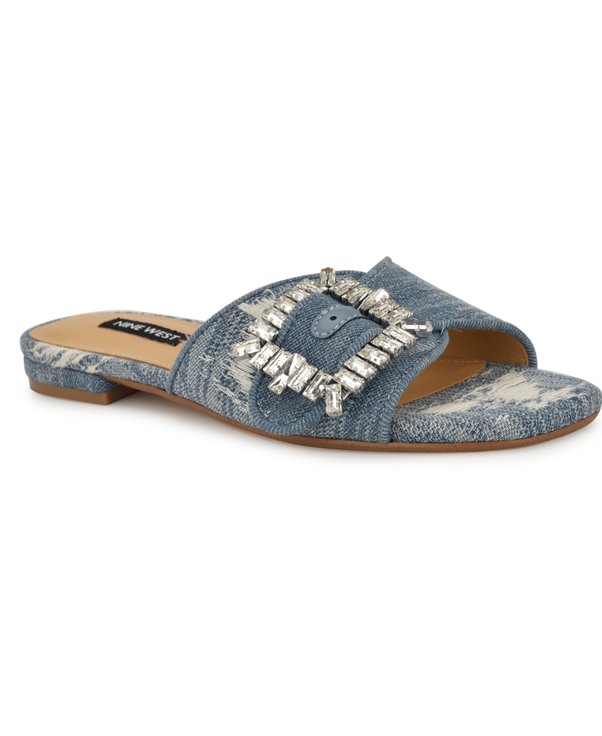 Nine West Laniey Slide Sandal In Light Blue Denim