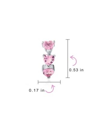 Romantic Three CZ Heart Mini Hoop Huggie Earrings .925 Sterling Silver