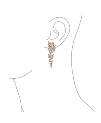 Dangling Holiday Party Waterfall Long Flower Bow Crystal Prom Pageant Chandelier Statement Earrings Pink Rose Gold Or Silver Plated