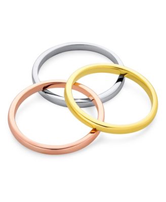 Tri Color Silver Ring: Stacking Couples Band Set 14K Gold Plated Sterling
