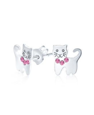 Crystal Cat Stud Earrings in Sterling Silver