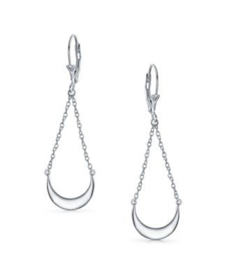 Crescent Moon Dangle Earrings Sterling Silver Teardrop Chain Design