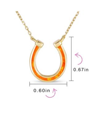 Delicate White or Orange Fire Created Opal Equestrian Good Luck Charm Horseshoe Necklace Pendant .925 Sterling Silver