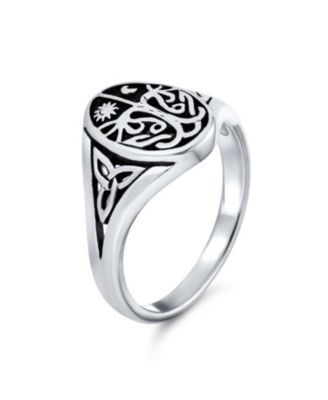 Celestial Celtic Sun Moon Tree Of Life Signet Silver Ring Antique Style Sterling