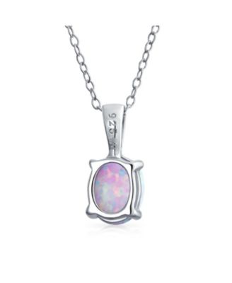 Oval Created Opal Solitaire Pendant Necklace in Rose Gold Sterling Silver