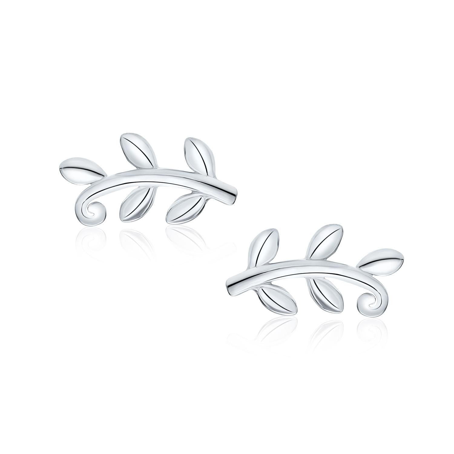 Danity Tiny Nature Vine Laurel Leaf Stud Earrings .925 Sterling Silver