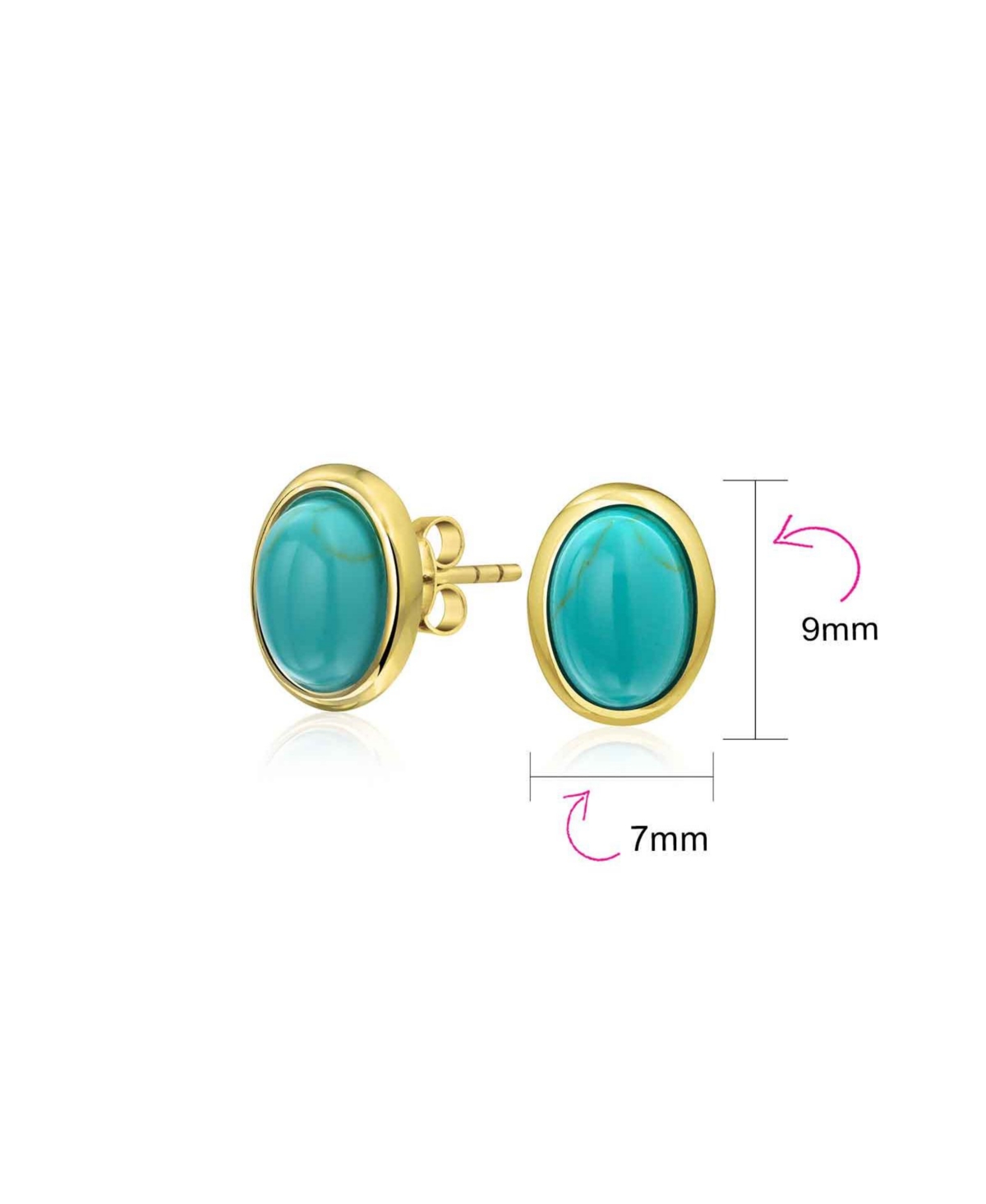 Bling Jewelry 7x9 Mm Black Onyx Turquoise Amber Oval Stud Earrings 14K Gold Silver