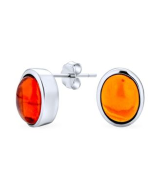 Onyx Turquoise Bezel Set Dome Button Oval Stud Earrings Gold Plated Sterling Silver