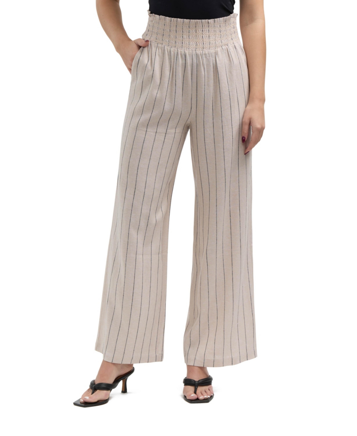 Women's Linen Smocked Wide Leg Pant - Linen