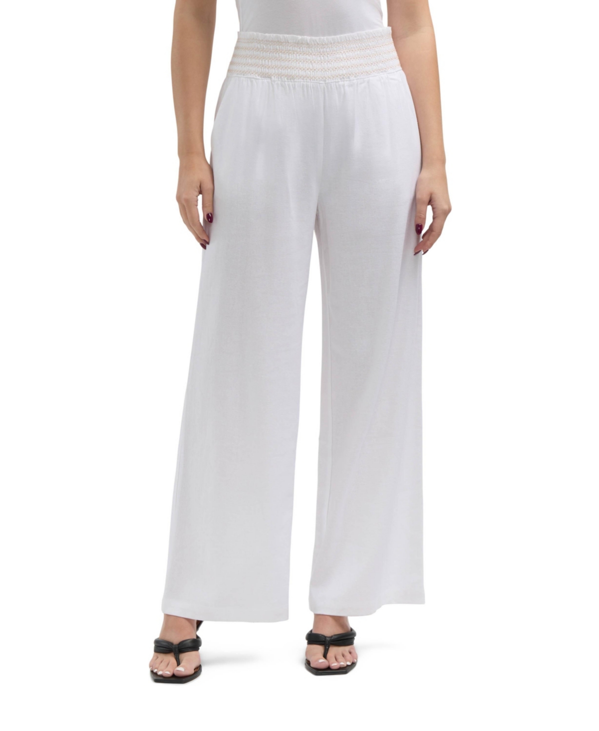 Women's Linen Smocked Wide Leg Pant - Floral bloom