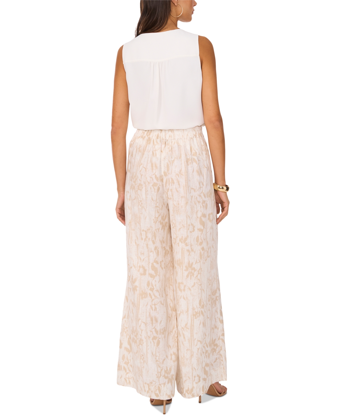 Vince Camuto Women's Printed Mid-rise Wide-leg Pants In Oyster Grey