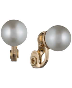 image of Anne Klein Gold-Tone White Glass Pearl E-z Comfort Clip-On Earrings