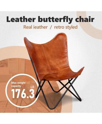 Butterfly Chair Brown Real Leather