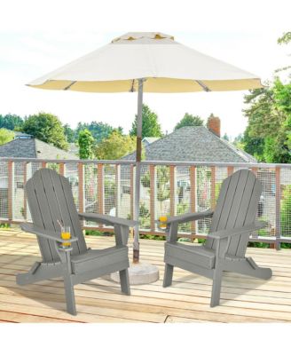 2PCS Patio Folding Adirondack Chair Weather Resistant Cup Holder Yard