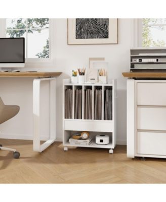 Rolling Turntable Stand with Drawer and Vinyl Storage for Living Room or Bedroom