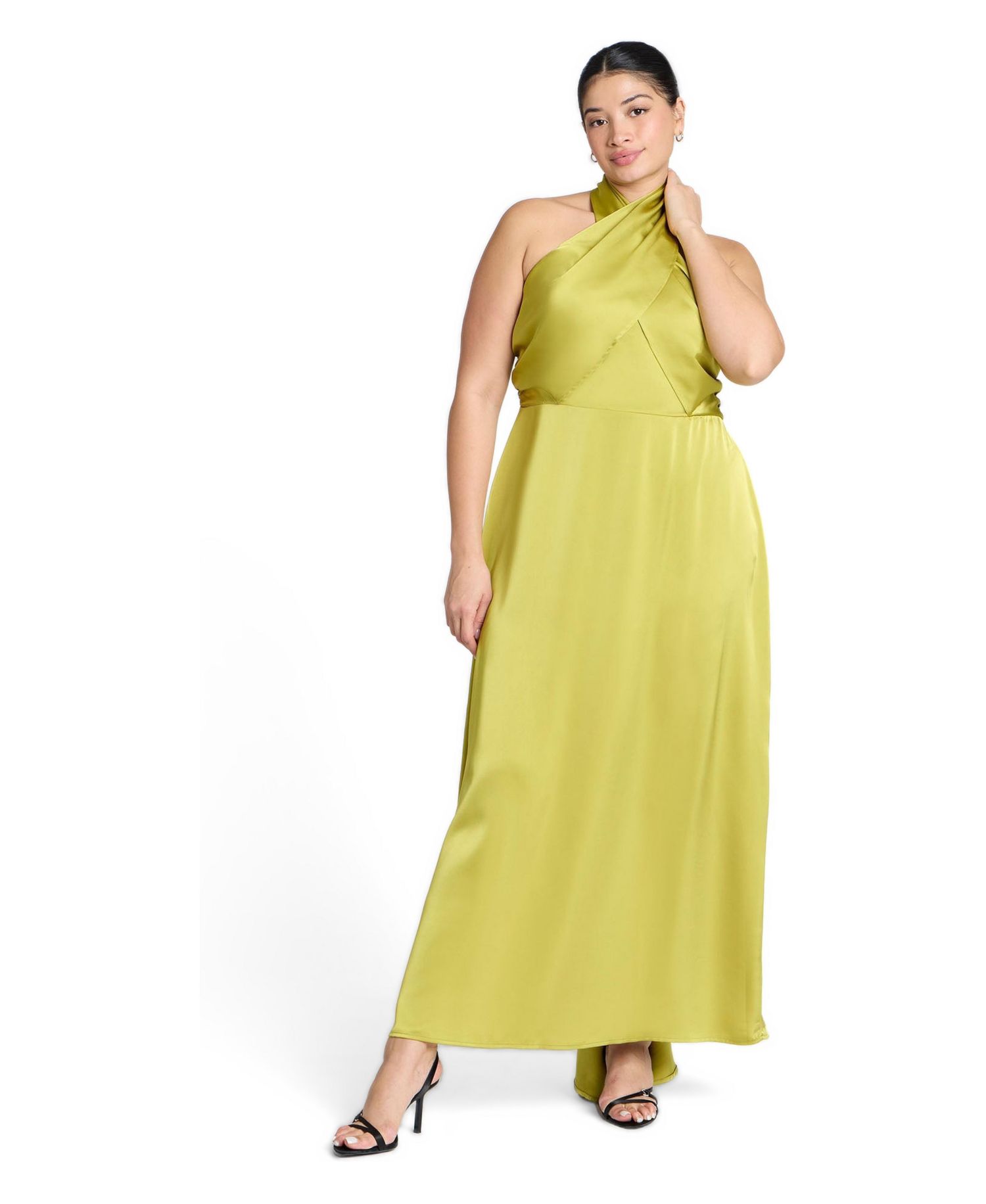 Women's Plus Size Halter Neck Satin Maxi Dress