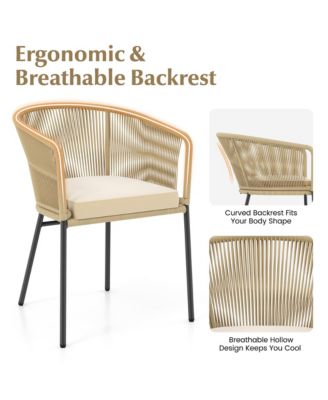 Patio Chairs Set of 4 Upholstered Accent Chairs w/ Curved Backrest Seat Cushion