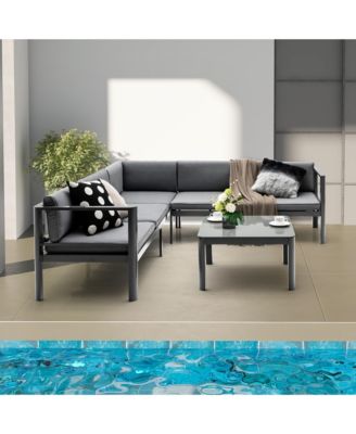 3PCS Patio Furniture Set Aluminum Lounge Adjust Back Recliner Sofa Table Cushion