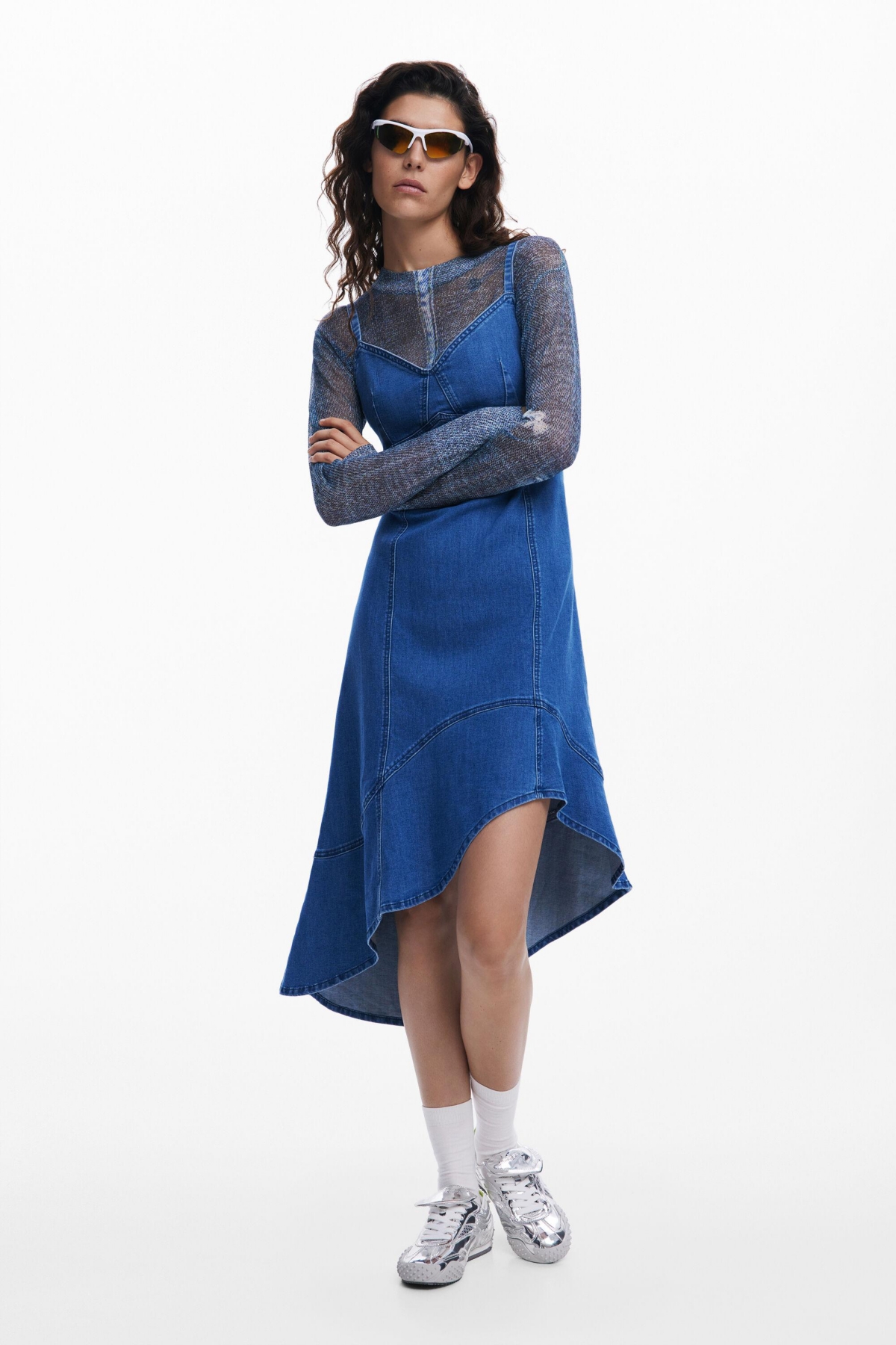 Desigual Asymmetric Denim Dress In Blue