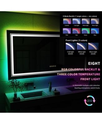 23.6x31.5 in LED  Bathroom Wall Mirror RGB Touch Anti Fog Multicolor Dimmable