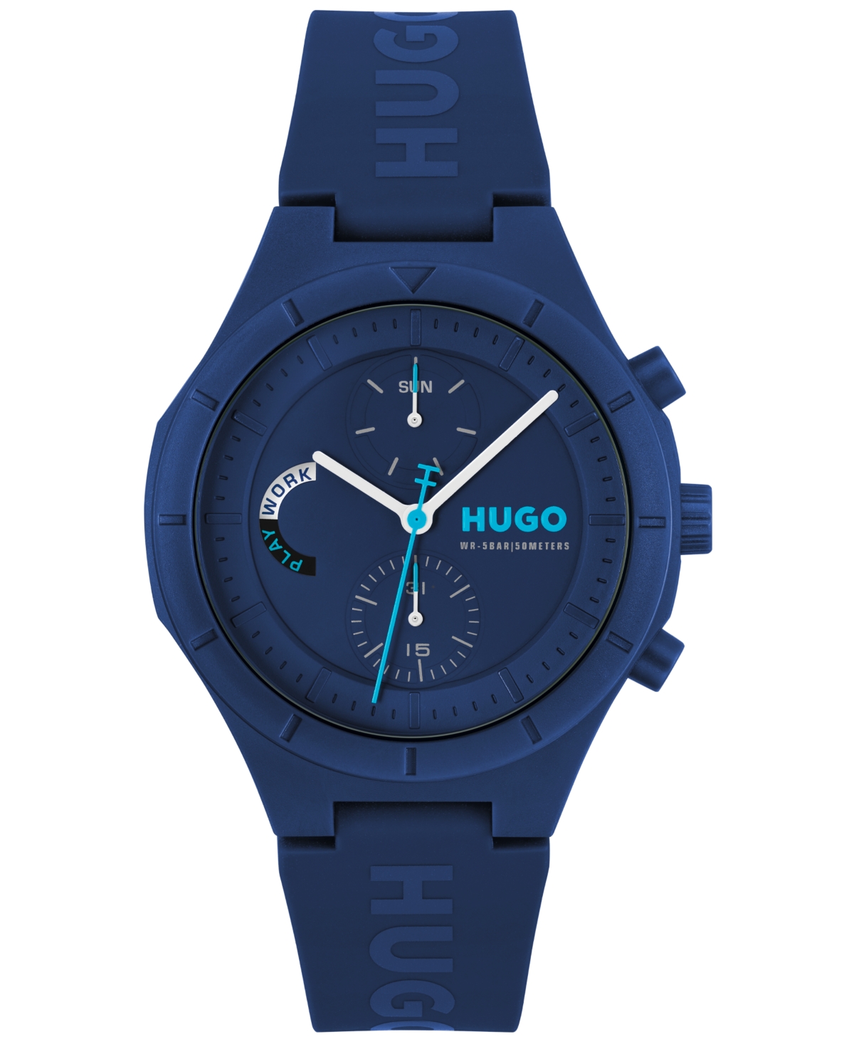 Men's Lit Multi Quartz Multifunction Blue Silicone Watch, 44mm - Blue