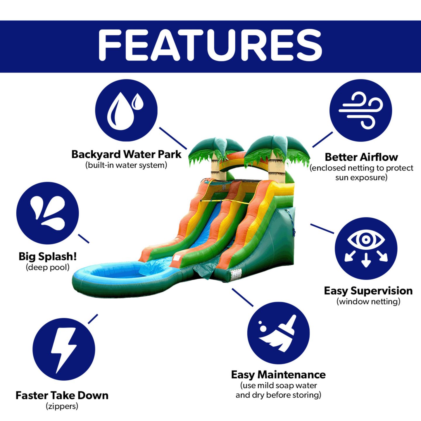 Детская игрушка HERO Kiddo Summer Breeze 13-Foot Vinyl Wet Dry Commercial Grade Water Slide with Pool, Ages 3+, цвет: Оранжевый — фото 7
