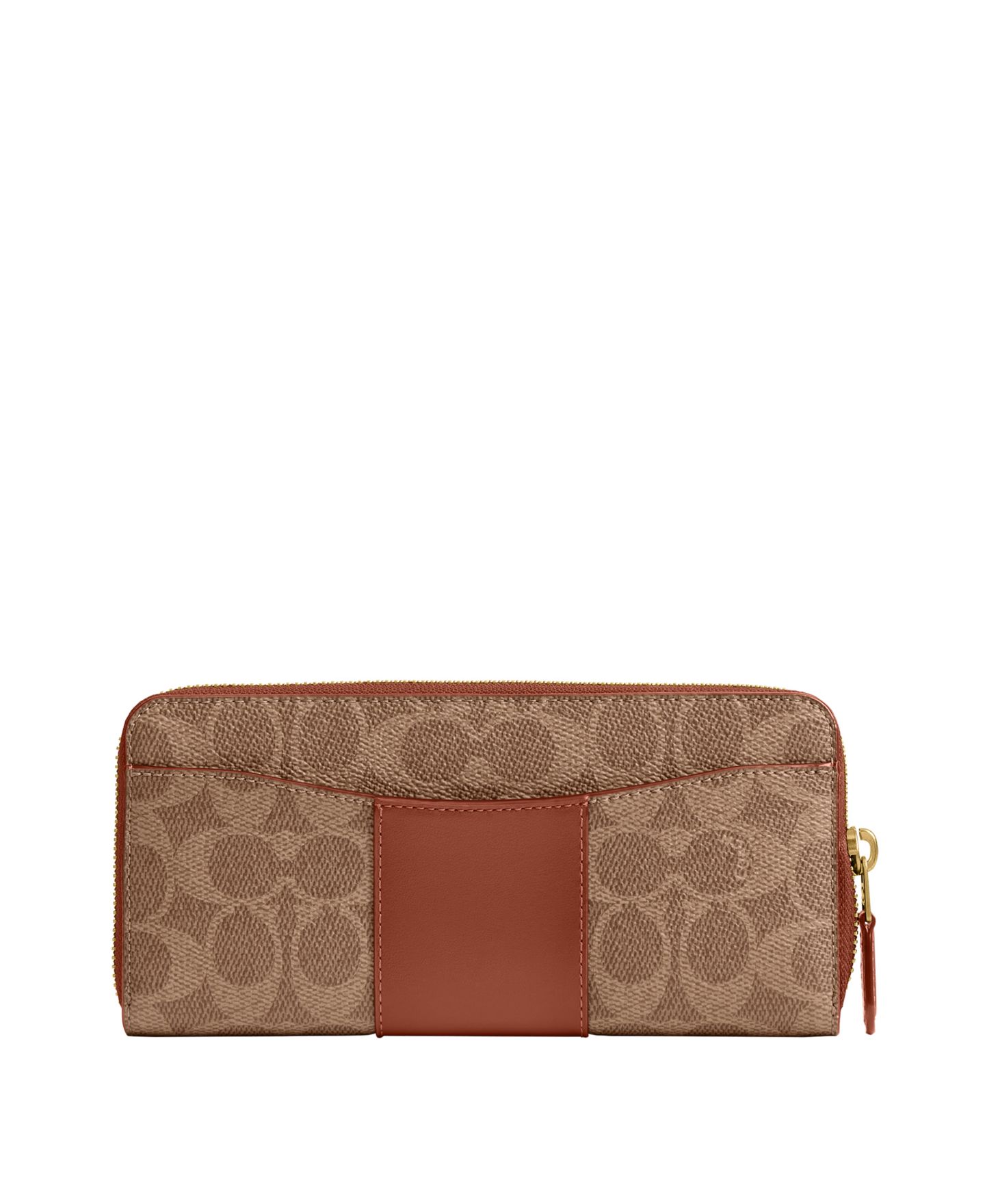 Тонкий кошелёк-гармошка Coach Essential на молнии из парусины с фирменным узором, цвет: Латунный / Рыжевато-коричневый карамельный — фото 3