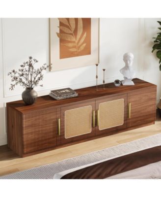 70.9&amp;#x22; Mid Century Modern Entertainment Center with 6-Tier Shelf, Wood Long Media Console Television Stands Cabinet for TVs Up to 80 Inches