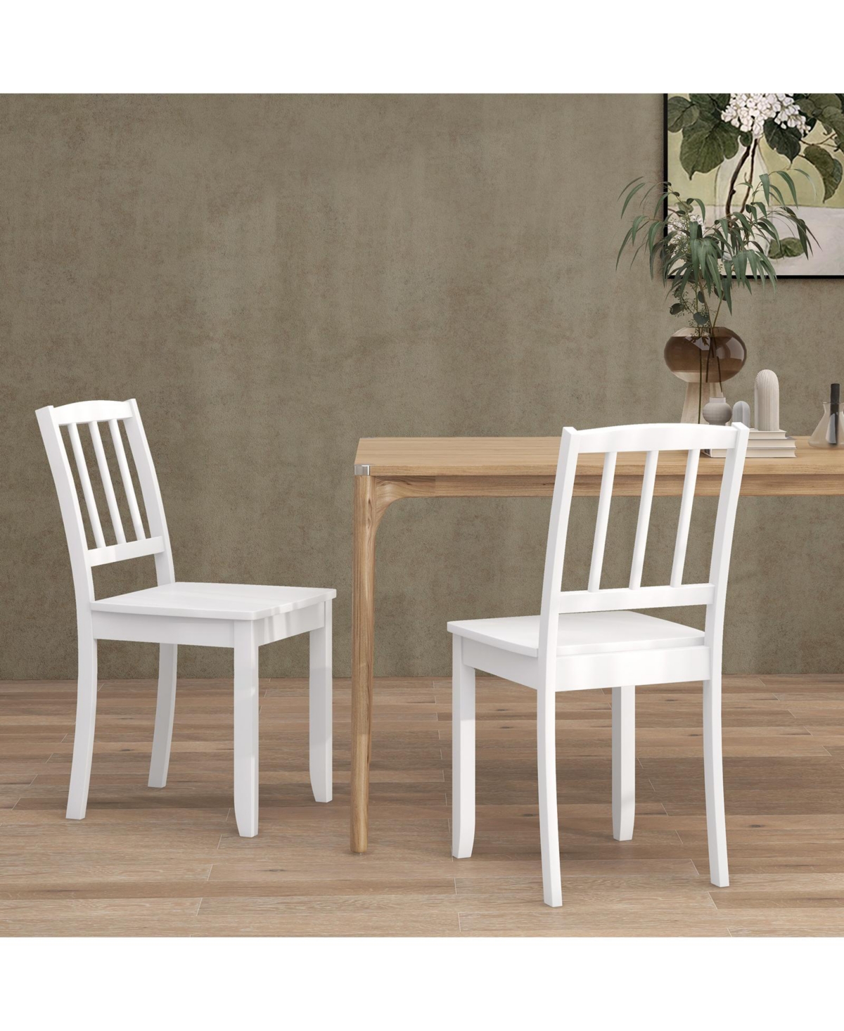 Wood Dining Chair Set of 2 with Rubber Wood Legs