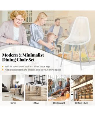 Set of 4 Dining Chairs Modern Plastic Shell Side Chair with Clear Seat and Wood Legs