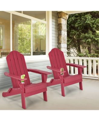 2PCS Patio Folding Adirondack Chair Weather Resistant Cup Holder Yard