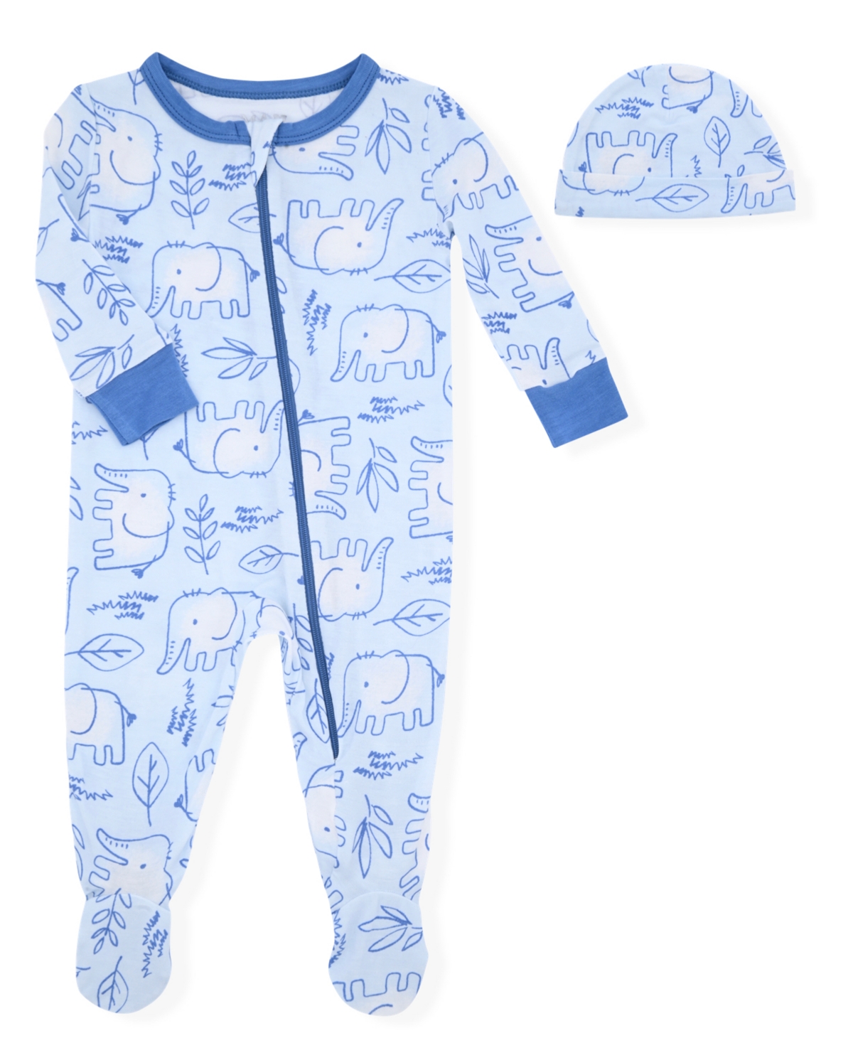 Max & Olivia Baby Boys 2-piece Print Footie And Hat Set In Blue
