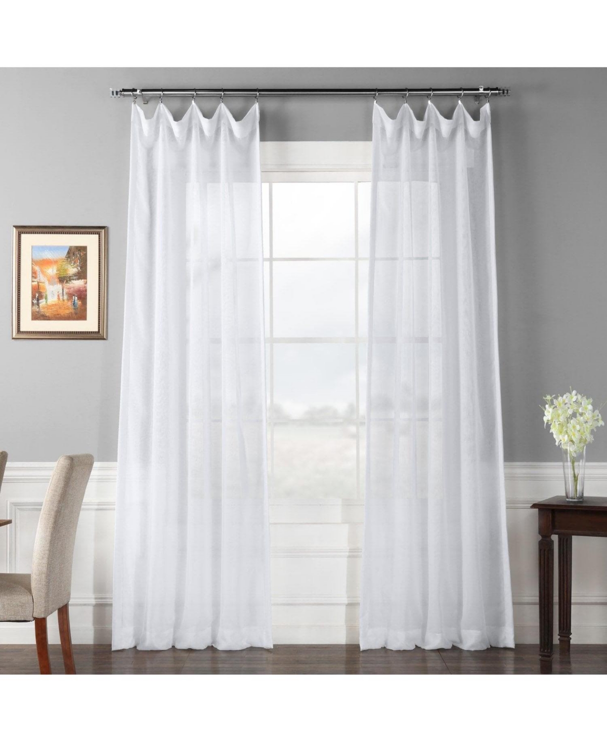 Double Layered White Sheer Curtain - White
