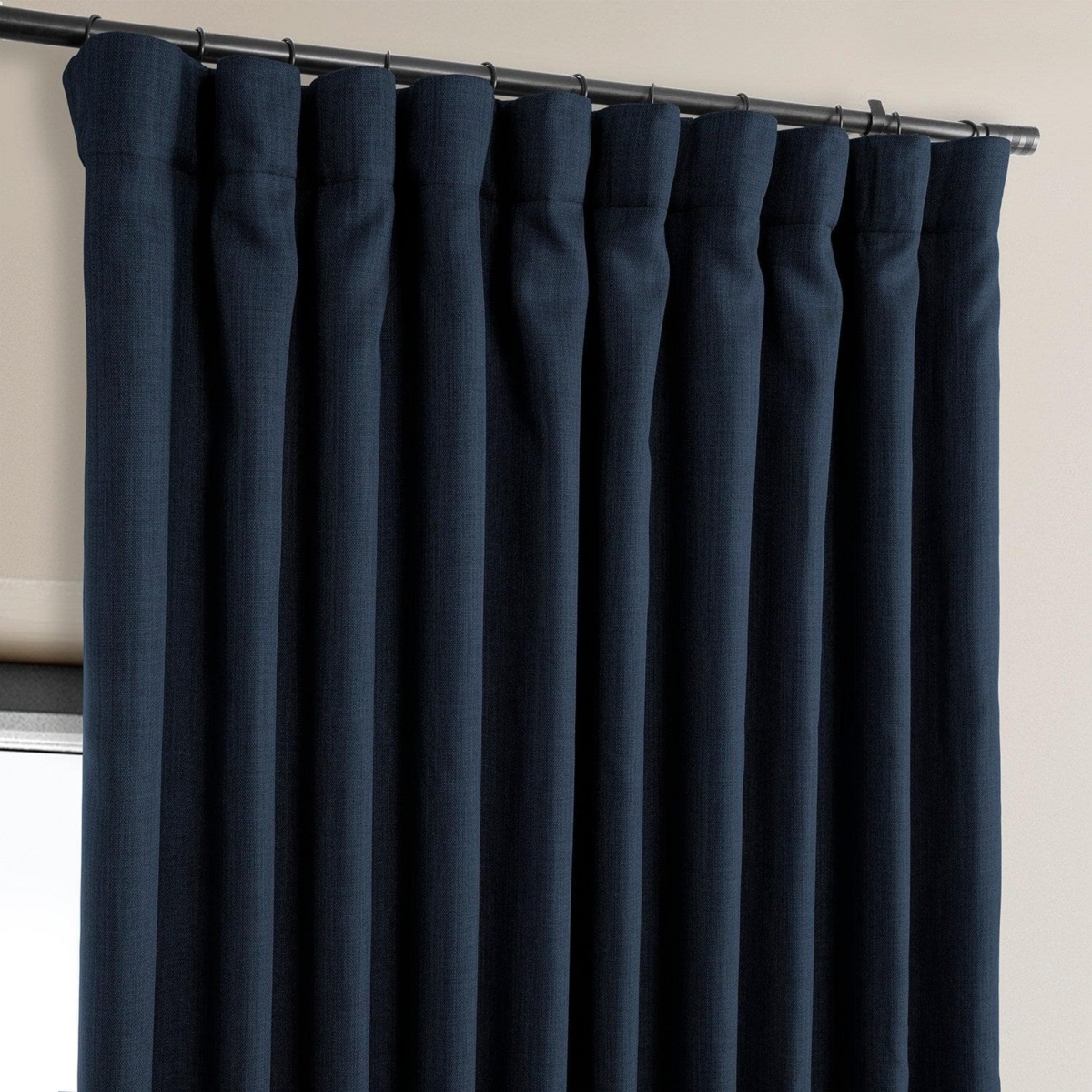 Half Price Drapes Extra Wide Textured Faux Linen Room Darkening Curtain In Blue