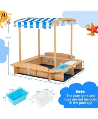 Wooden Sandbox with Canopy for Kids, Outdoor Play Area with Sun Protection