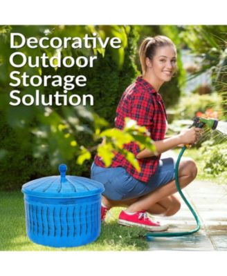 17.5" Outdoor Decorative Metal Garden Hose Holder with Lid - Blue Patina