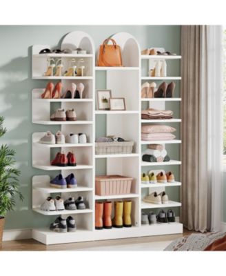 13-Tier Shoe Rack, Freestanding Tall Entryway Shoe Organizer with Open Shelves, 40 Pairs Wide Wooden Shoe Shelf Shoe Storage Cabinet