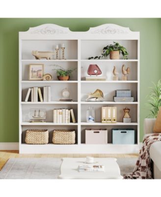 73 Inch Tall Bookcase, Modern 5-Shelf White Library Bookshelf with Storage Shelves