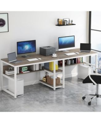 78.7 Computer Office Double Desk for Two Person, Writing Desk Workstation with Shelf for Home Office, Grey