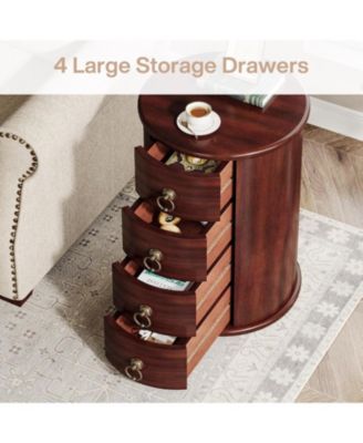 Round Solid Wood End Table Set of 2, No Assembly Required