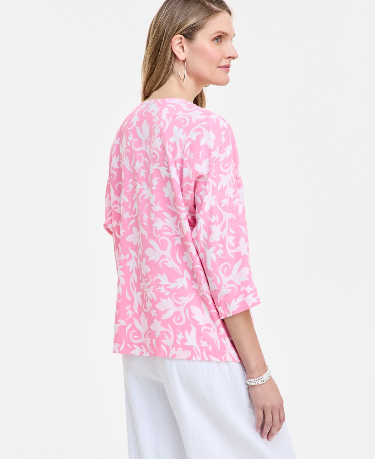Shop Jm Collection Women's Printed Embellished Top, Exclusively At Macy's In Pink Petunia