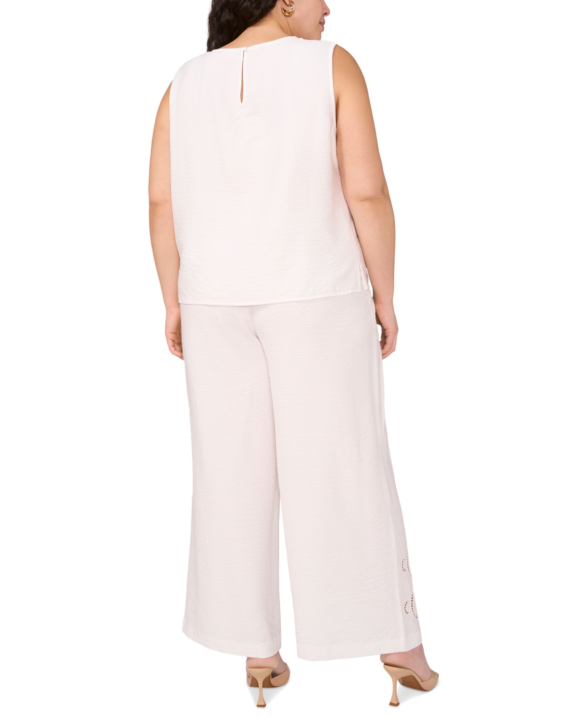 VINCE CAMUTO PLUS SIZE EMBROIDERED CREWNECK SLEEVELESS TOP 