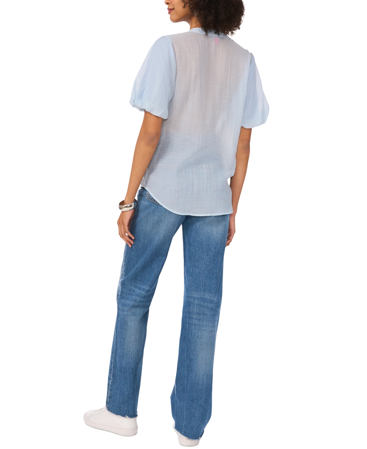 Vince Camuto Sequin Stripe Puff Sleeve Top In Lake Breeze
