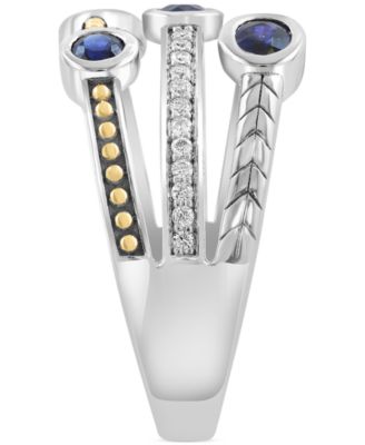 EFFY&reg; Sapphire (5/8 ct. t.w.) & Diamond (1/10 ct. t.w.) Triple-Row Ring in Sterling Silver (Also in Ruby)