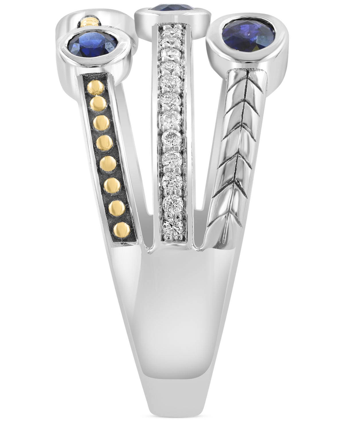 Effy Collection Effy Sapphire (5/8 Ct. T.w.) & Diamond (1/10 Ct. T.w.) Triple-row Ring In Sterling Silver (also In R In Metallic