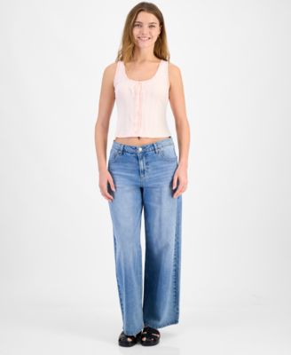 Women's Pointelle Cropped Lace-Trim Top, Exclusively at Macy's