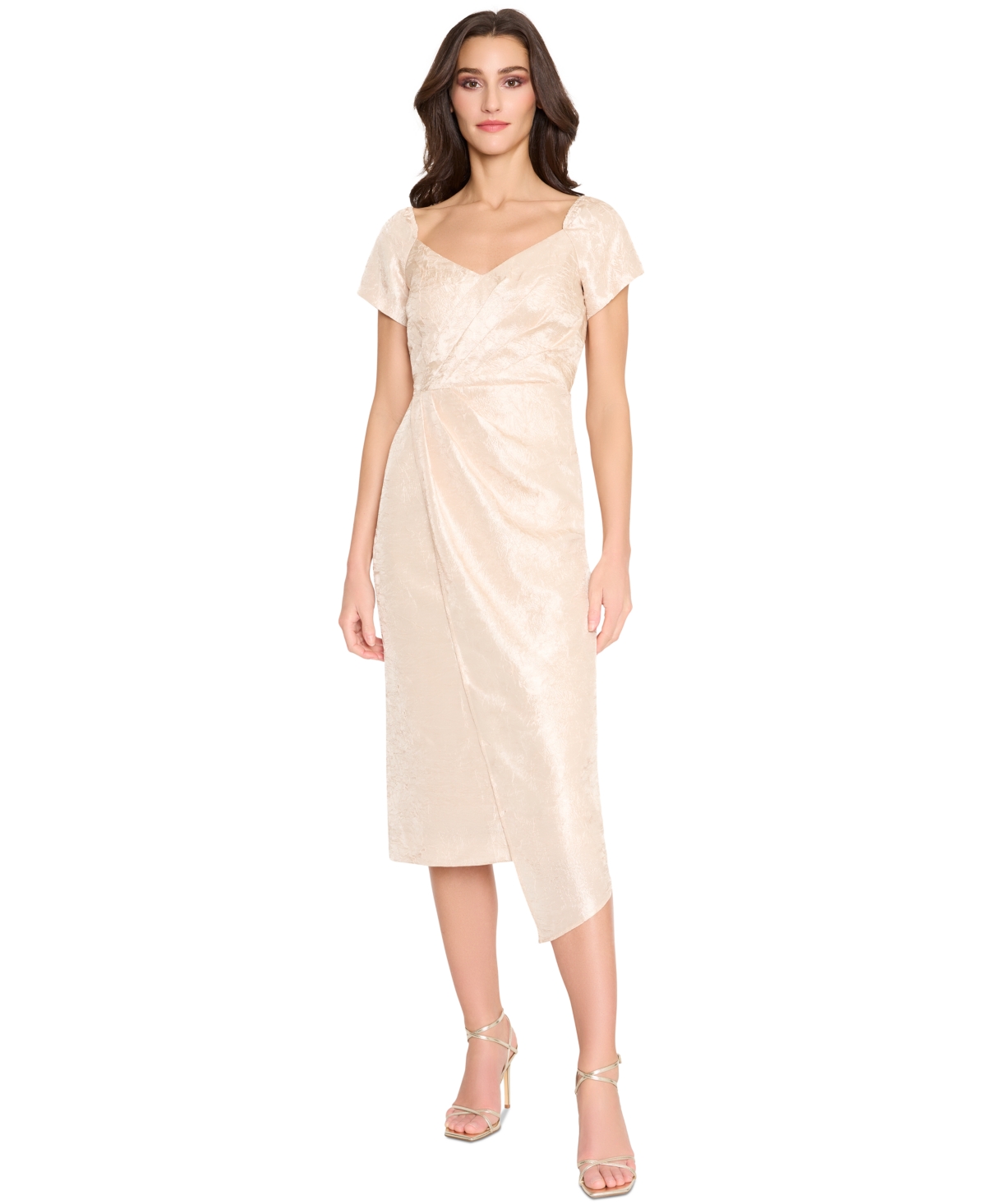 Shop Tahari Asl Tahari Women's Sweetheart-neck Asymmetric-hem Midi Dress In Champagne